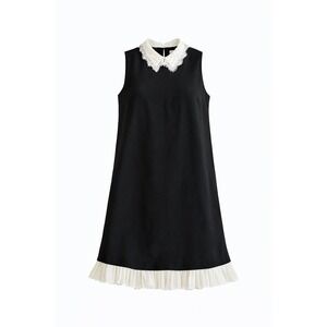 Nanette Lepore Black Lace Collar Pleated Hem A Line Dress Women Size 10